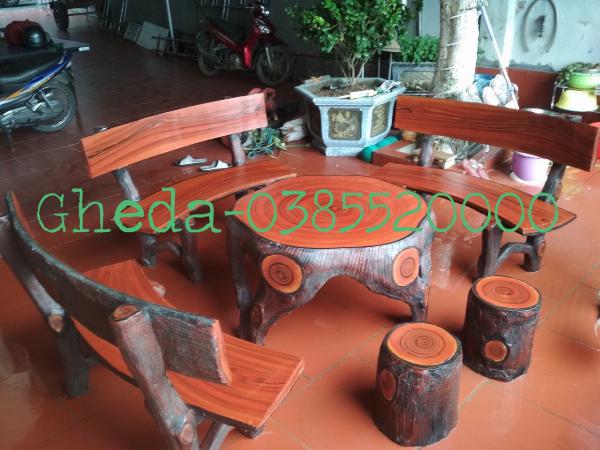 Bàn ghế đá giả gỗ nhỏ - Bàn ghế ngoài trời - Ghế Đá Sông Trà